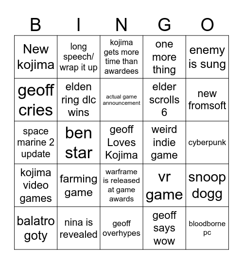 Geoff bingo Card