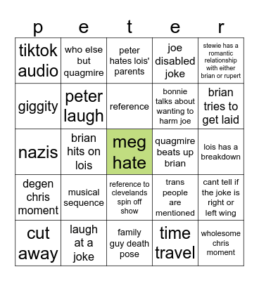 Family Guy Bingo Card