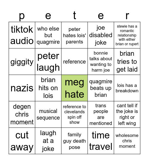 Family Guy Bingo Card