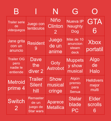 GAME AWARDS 2024 Bingo Card