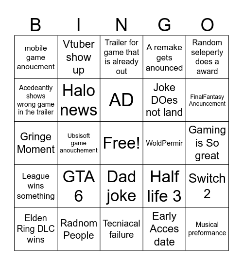 Untitled Bingo Card