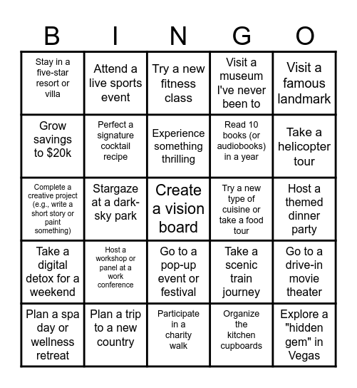 Erica's 2025 Bucket List Bingo Card