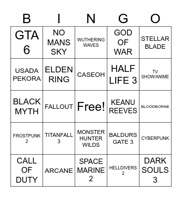 VIDEO GAME AWARDS Bingo Card