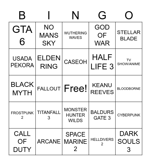 VIDEO GAME AWARDS Bingo Card