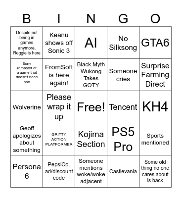 TGA10% 2024 Bingo Card