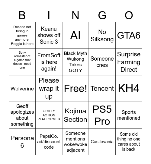 TGA10% 2024 Bingo Card