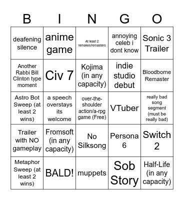 game awards 2024 bingo Card
