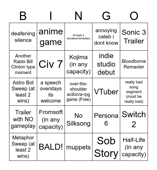 game awards 2024 bingo Card