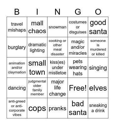 Holiday Movie Bingo Card