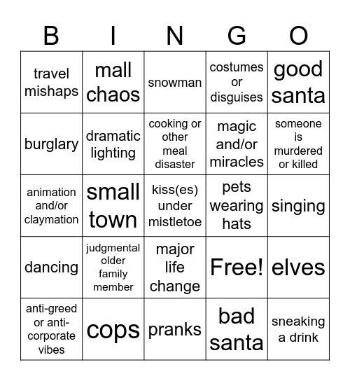Holiday Movie Bingo Card