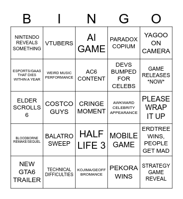 Vershion Bingo Awards Bingo Card