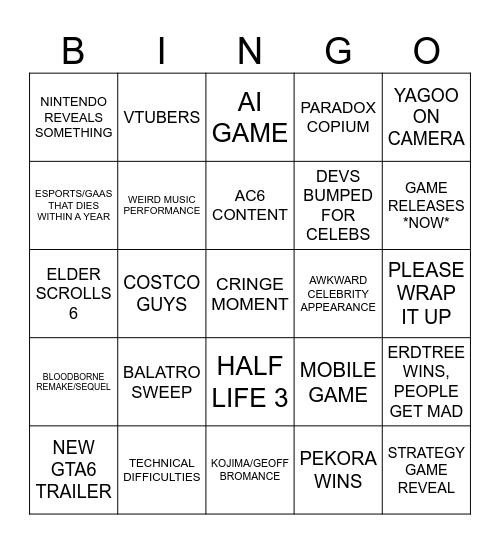 Vershion Bingo Awards Bingo Card