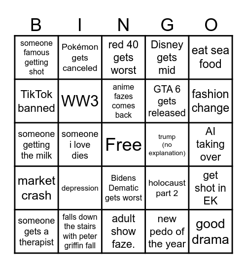 2024 Bingo card Bingo Card