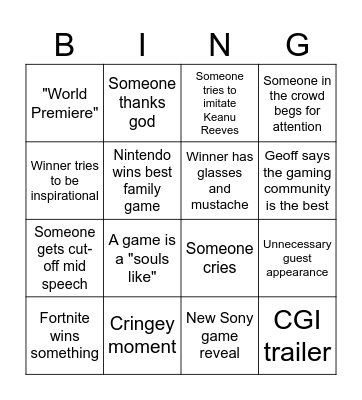 Game awards 2024 Bingo Card
