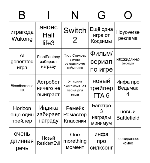 ATG Bingo Card