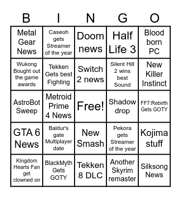 Game Awards BINGO Card