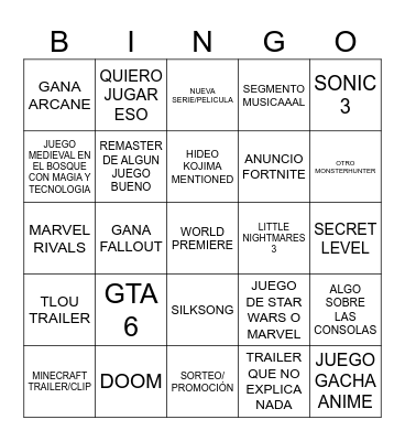 GAME AWARDS 2024 Bingo Card