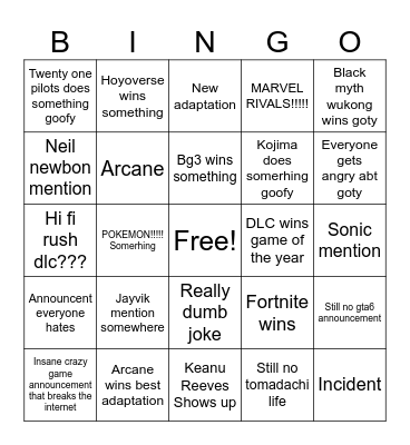 Untitled Bingo Card