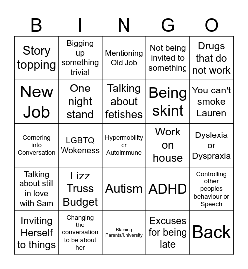 Lauren's Idea Bingo Card