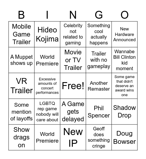 Game Awards 2024 Bingo Card