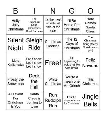 Christmas Music Bingo Card
