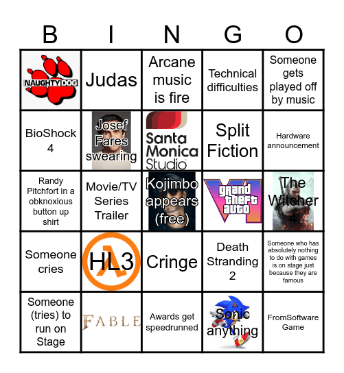 Game Awards 2024 Bingo Card