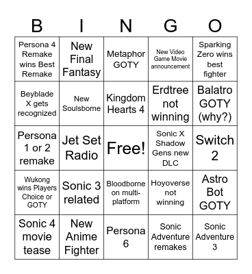 TGA 2024 Bingo Card