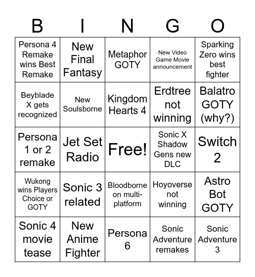 TGA 2024 Bingo Card