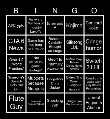 Game Awards Bingo Card