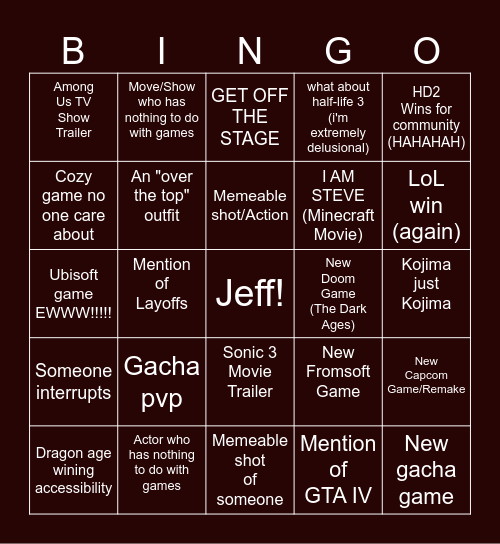 Game Awards 2024 Bingo Card