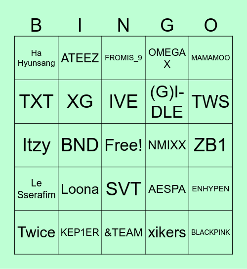 Kpop Bingo Card