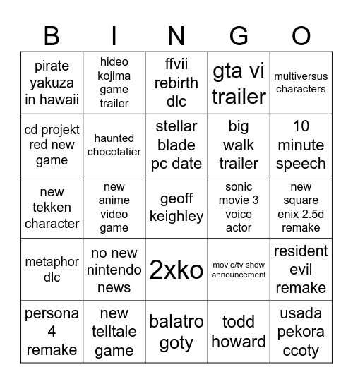 Untitled Bingo Card