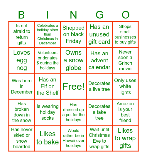 Office Holiday Bingo Card