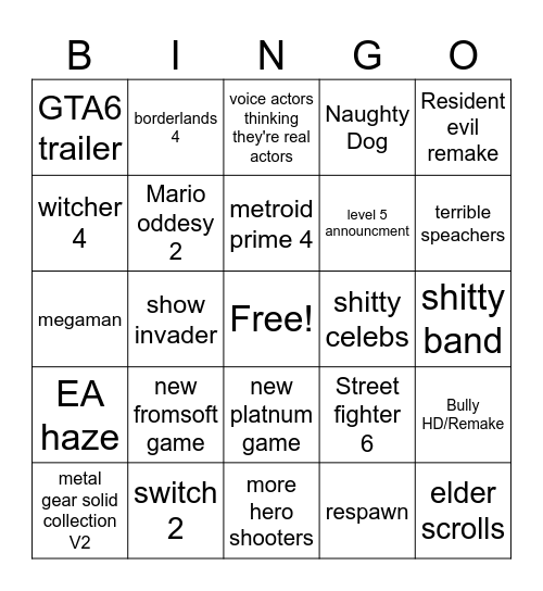 VGA 2024 Bingo Card