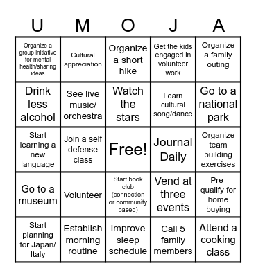 Umoja- January/Feburary Bingo Card