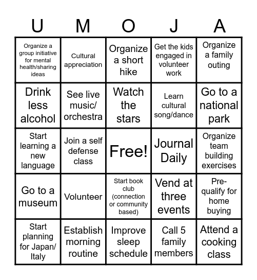 Umoja- January/Feburary Bingo Card