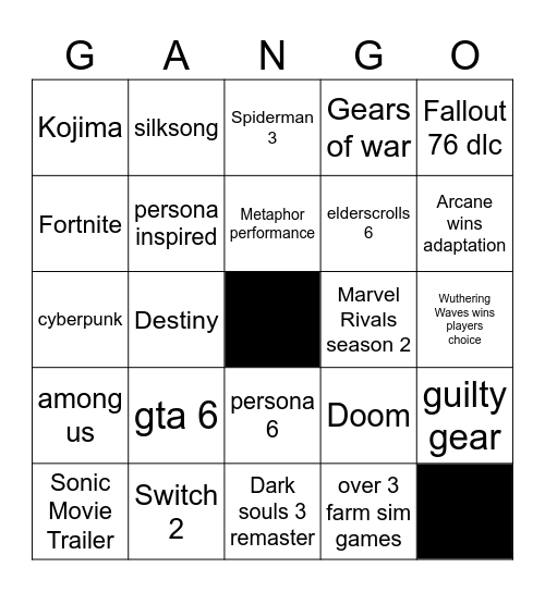 game awards 2024 Bingo Card