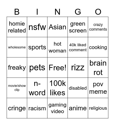 insta reels Bingo Card
