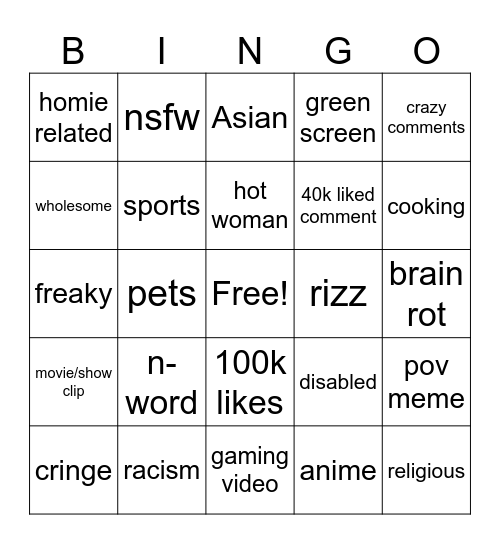 insta reels Bingo Card