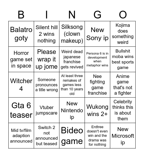 GAMEAWARDS BAYBEE Bingo Card