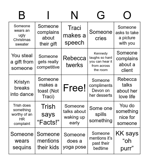 Prana Christmas Party Bingo Card