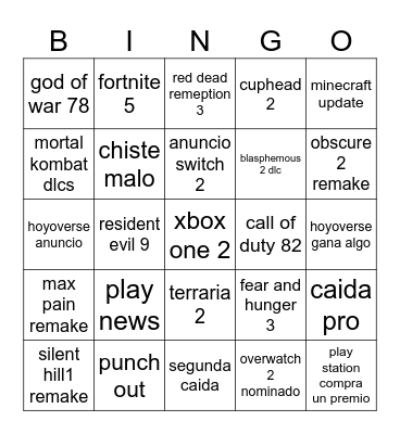 Game Awards bingo card Bingo Card