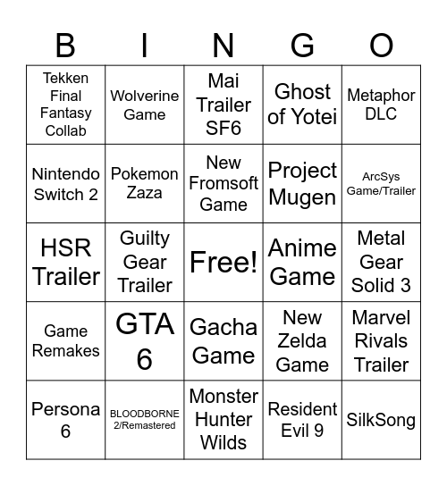 GAME AWARDS PREDICTION KEB & MIMI Bingo Card