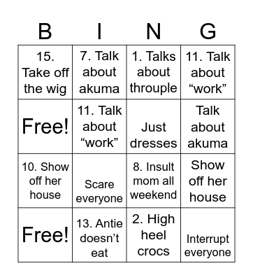 Trip Bingo Card