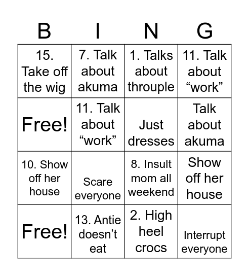 Trip Bingo Card