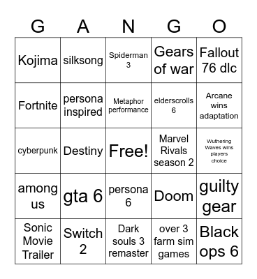 game awards 2024 Bingo Card