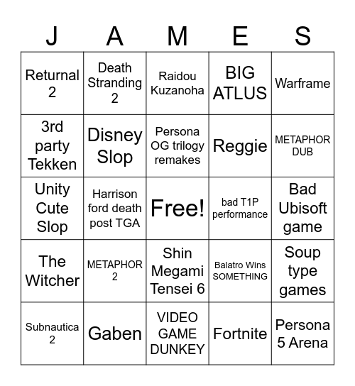 THE JAMEAWARDS Bingo Card