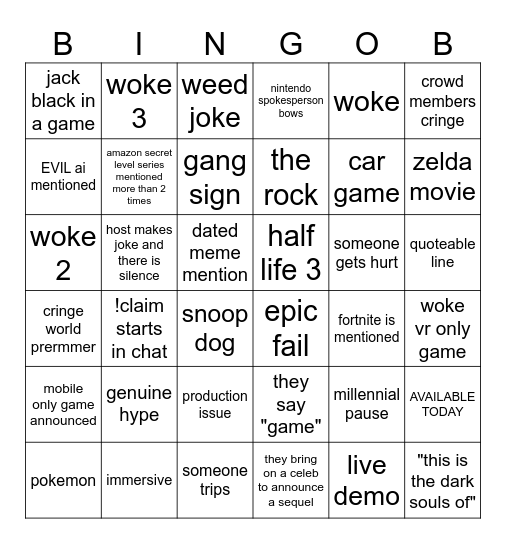 game awards 2024 bingob Bingo Card