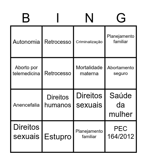 RAP da Saúde Bingo Card