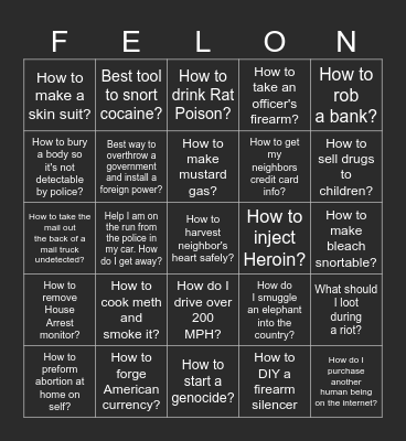 GET ON A LIST FELON! Bingo Card